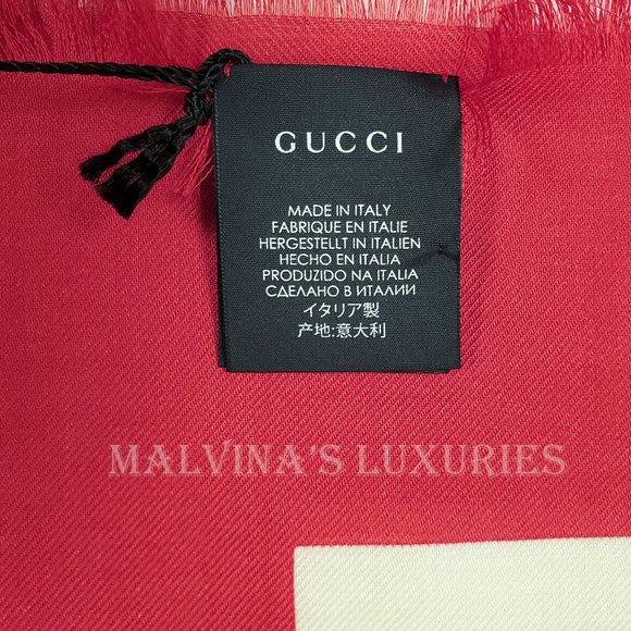 GUCCI SCARF MISS FLORA PRINT SHAWL WOOL SILK PINK BORDER SQUARE sz 55" - Picture 12 of 13